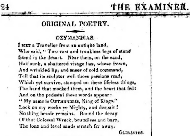 le sonnet de Shelley parut en 1818 avec des coquilles